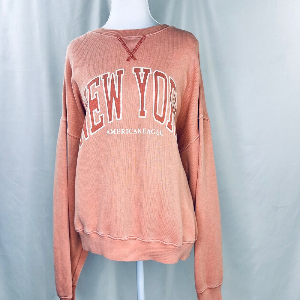American Eagle Large Sweatshirt Pink New York Graphic Seriously Lived-In Retro